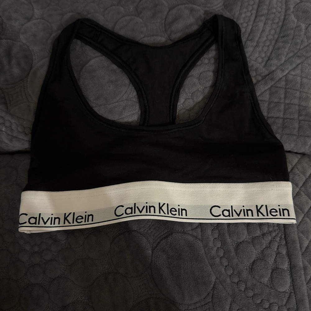 Calvin Klein Black Racerback Sports Bra with White Logo Band